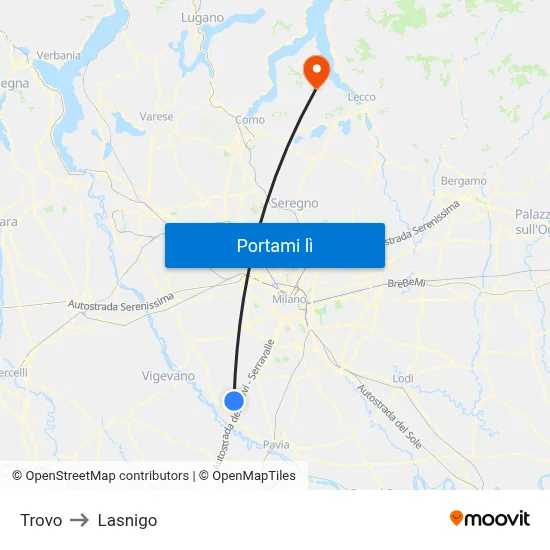 Trovo to Lasnigo map