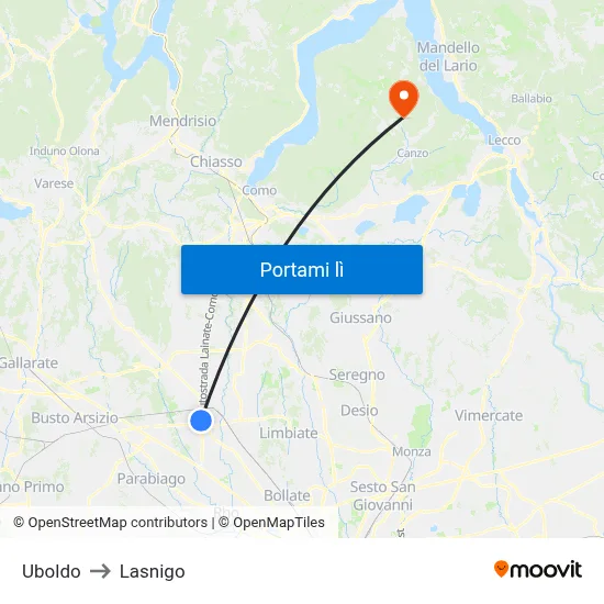 Uboldo to Lasnigo map