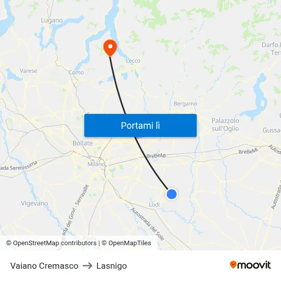 Vaiano Cremasco to Lasnigo map