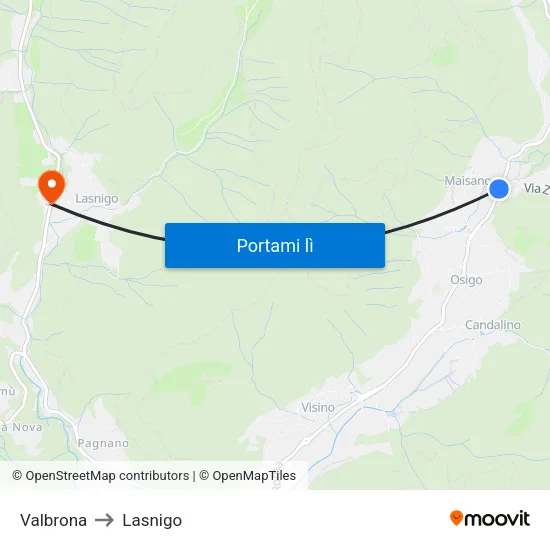 Valbrona to Lasnigo map