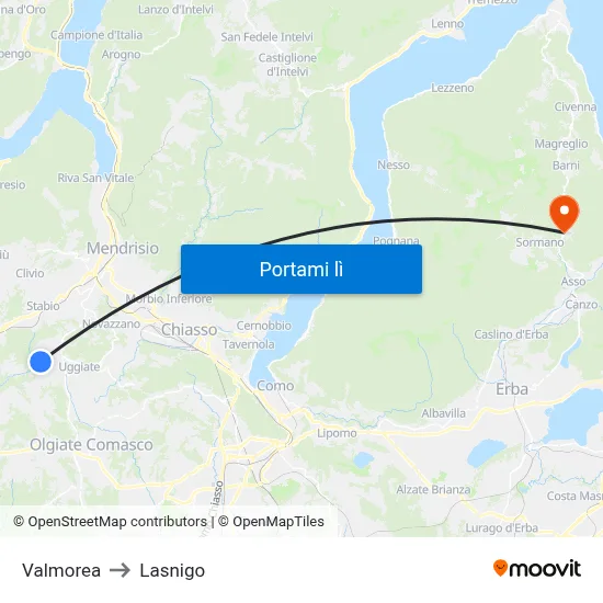 Valmorea to Lasnigo map