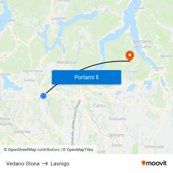 Vedano Olona to Lasnigo map