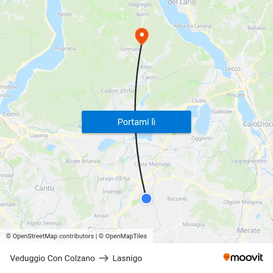 Veduggio Con Colzano to Lasnigo map