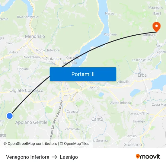 Venegono Inferiore to Lasnigo map