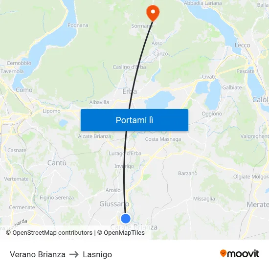 Verano Brianza to Lasnigo map