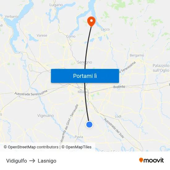 Vidigulfo to Lasnigo map