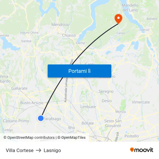 Villa Cortese to Lasnigo map