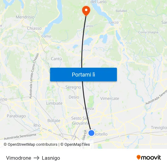 Vimodrone to Lasnigo map