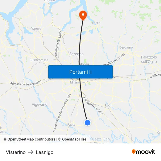 Vistarino to Lasnigo map