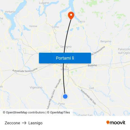 Zeccone to Lasnigo map