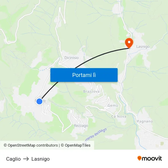 Caglio to Lasnigo map