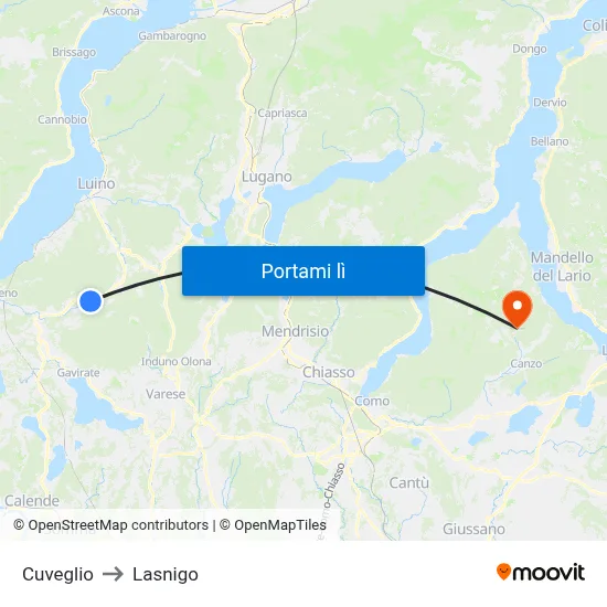 Cuveglio to Lasnigo map