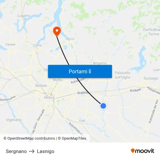 Sergnano to Lasnigo map