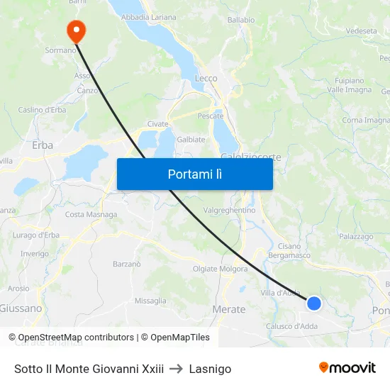 Sotto Il Monte Giovanni Xxiii to Lasnigo map