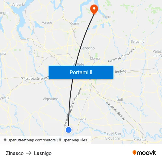 Zinasco to Lasnigo map