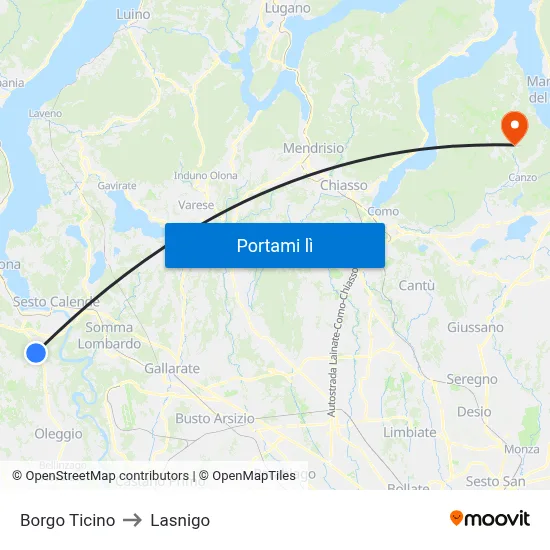 Borgo Ticino to Lasnigo map