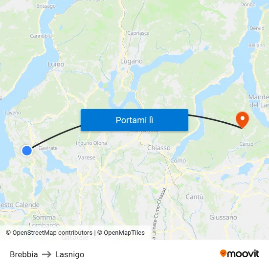 Brebbia to Lasnigo map