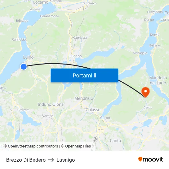 Brezzo Di Bedero to Lasnigo map