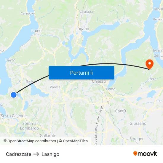 Cadrezzate to Lasnigo map