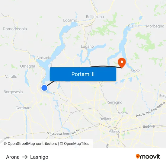 Arona to Lasnigo map