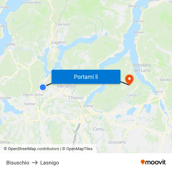 Bisuschio to Lasnigo map