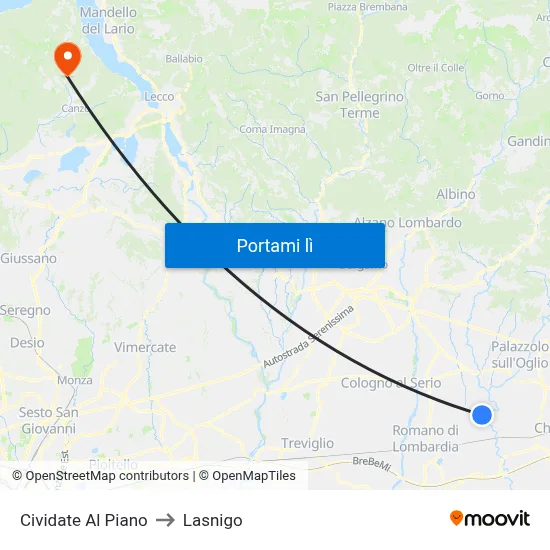 Cividate Al Piano to Lasnigo map