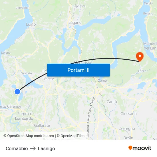 Comabbio to Lasnigo map