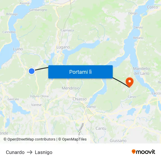 Cunardo to Lasnigo map