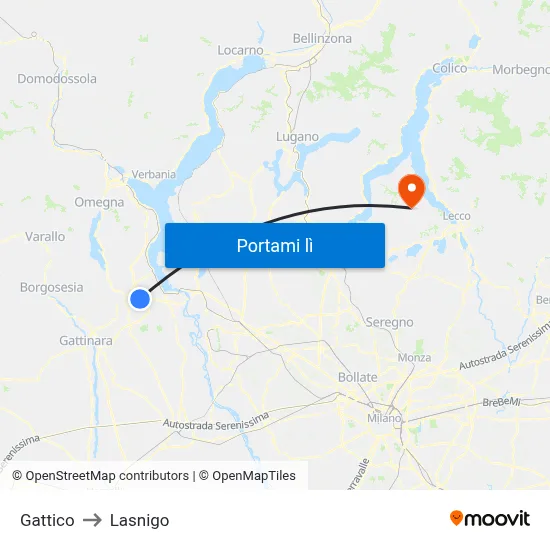 Gattico to Lasnigo map