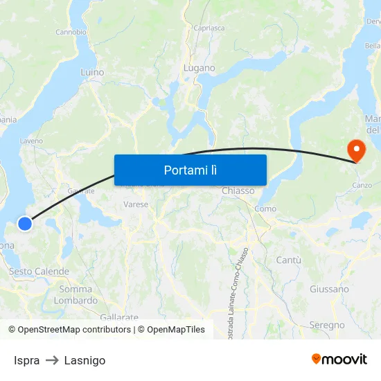 Ispra to Lasnigo map