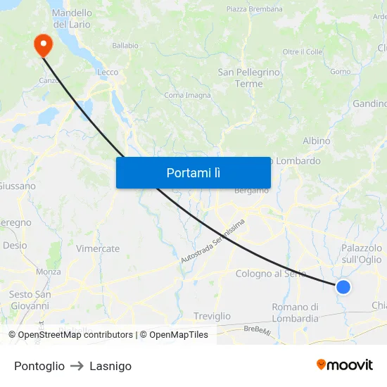Pontoglio to Lasnigo map