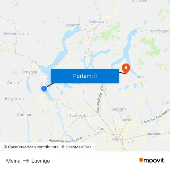 Meina to Lasnigo map