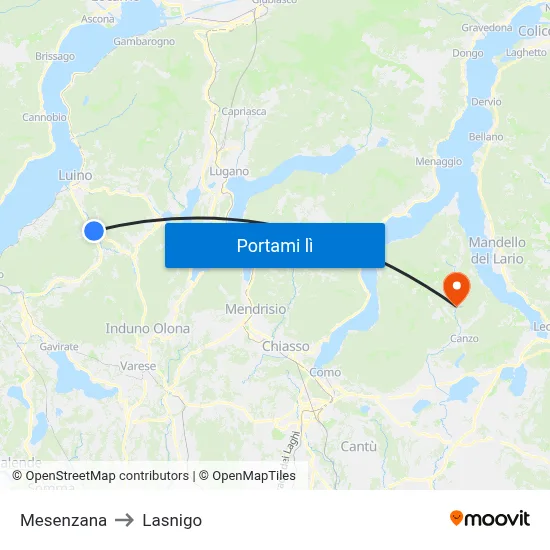 Mesenzana to Lasnigo map