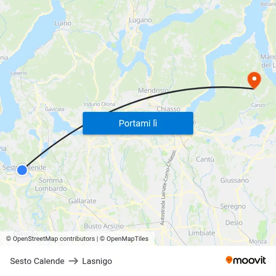 Sesto Calende to Lasnigo map