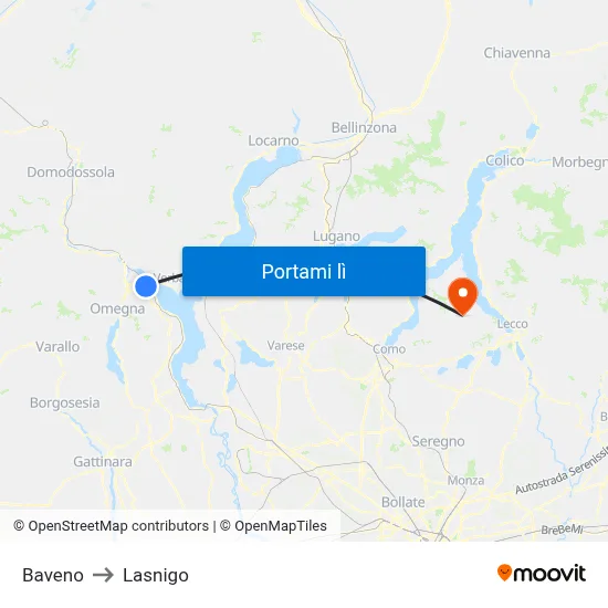 Baveno to Lasnigo map