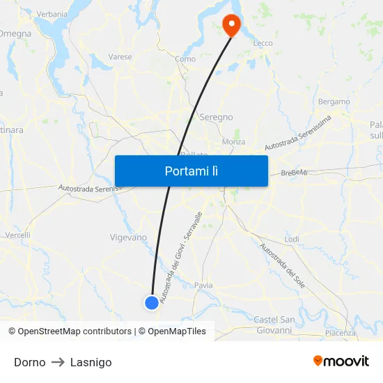 Dorno to Lasnigo map