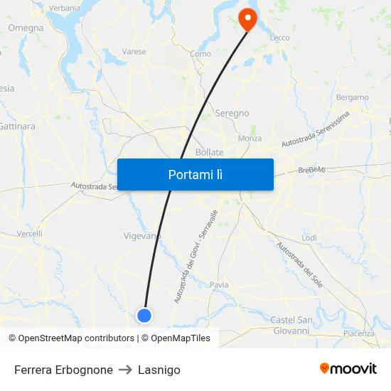 Ferrera Erbognone to Lasnigo map