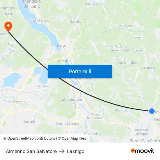 Almenno San Salvatore to Lasnigo map