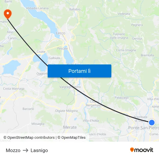 Mozzo to Lasnigo map