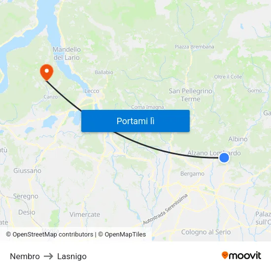 Nembro to Lasnigo map