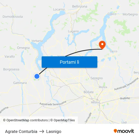 Agrate Conturbia to Lasnigo map