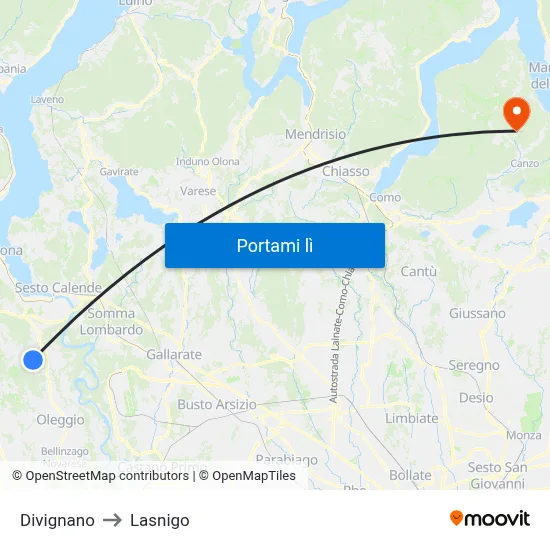 Divignano to Lasnigo map
