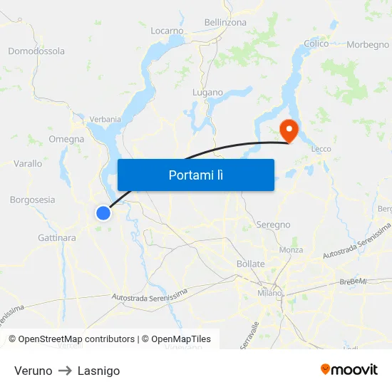 Veruno to Lasnigo map