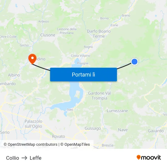 Collio to Leffe map