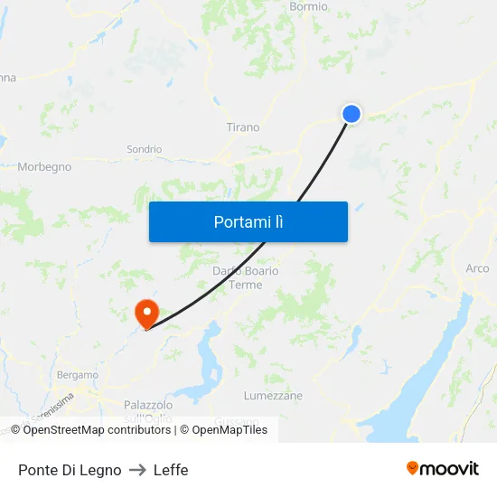 Ponte Di Legno to Leffe map