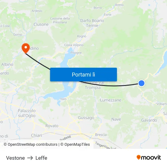 Vestone to Leffe map