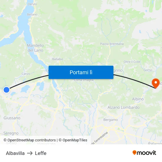 Albavilla to Leffe map