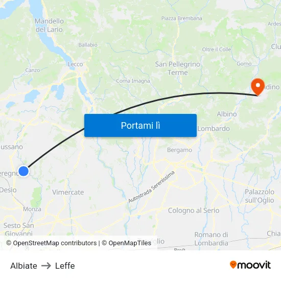 Albiate to Leffe map