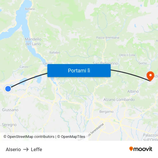Alserio to Leffe map