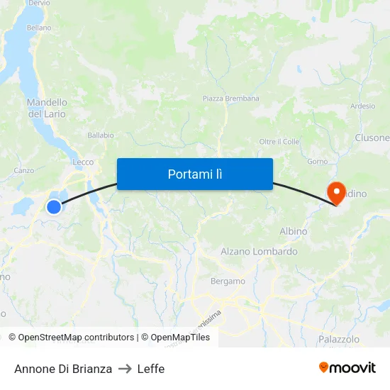 Annone Di Brianza to Leffe map